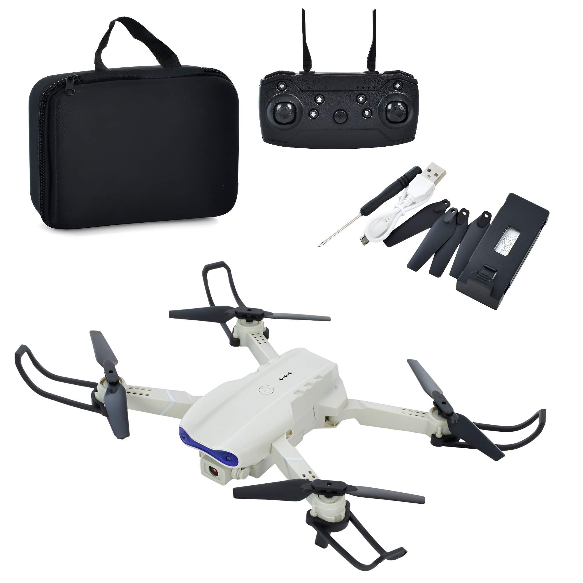 Квадрокоптер детский складной 20 см с пультом управления/свет/камера Белый (E99)