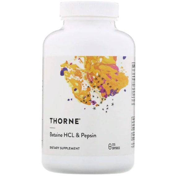 Бетаїну гідрохлорид Thorne Research Betaine HCL & Pepsin 225 Caps (THR-41502)