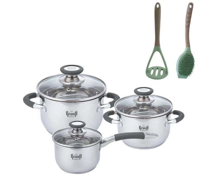 Набор кастрюль Krauff Moxie с щеткой силиконовой и картофелемялкой 8 пр. (28833)