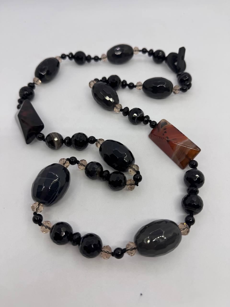 Бусы из сердолика и агата 80 см Черный (12981)