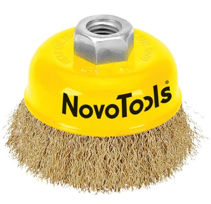 Чашечная проволочная щетка NovoTools NTWB8514BC 85 мм М14 с гофрированным проводом (22129)