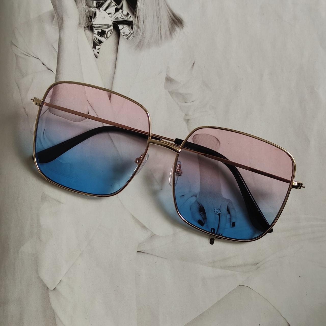 Окуляри жіночі великий квадрат Рожевий з блакитним