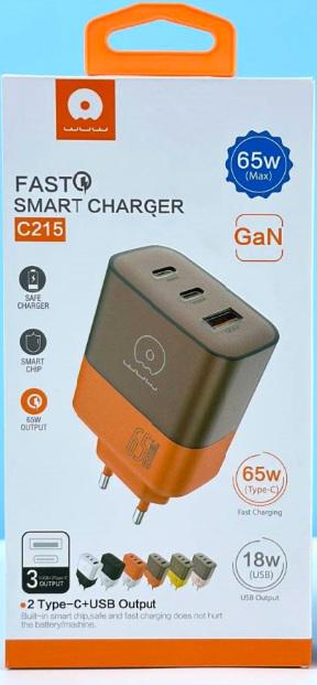 Зарядний пристрій мережевий WUW-C215 65W Charger 2 USB C + USB A brown orange (C215BO)