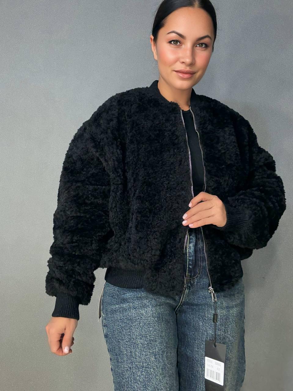 Шуба жіноча Lady Yep 10016 хутро тедді бомбер коротка оверсайз р. 44 Чорний (5897)