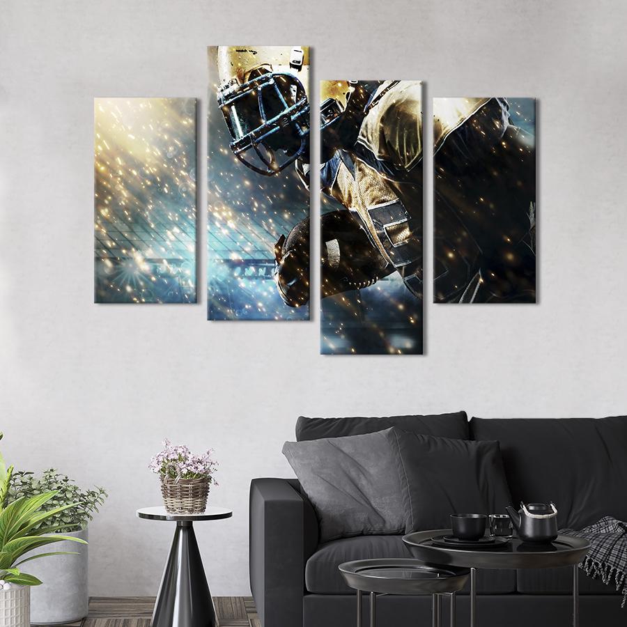 Картина модульна з 4 частин Американський футболіст під яскравими іскрами L 129x90 см (490-42)