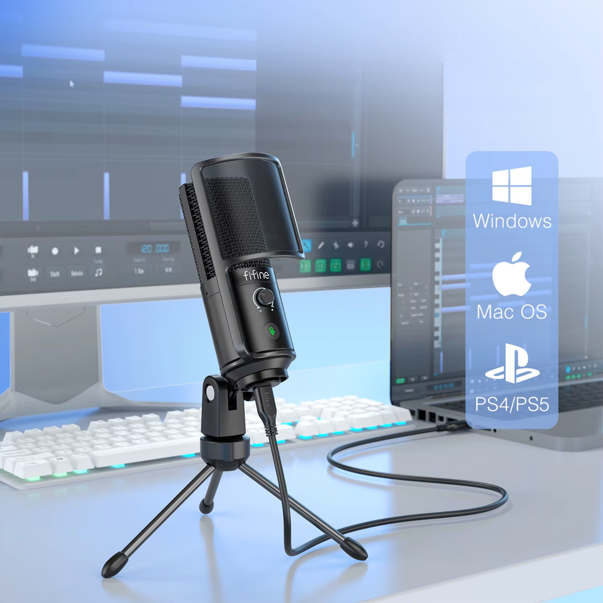 Микрофон игровой FIFINE конденсаторный с поп-фильтром K669 Pro1 с RGB подсветкой (23707232) - фото 4 Микрофон игровой FIFINE конденсаторный с поп-фильтром K669 Pro1 с RGB подсветкой (23707232) - фото 4