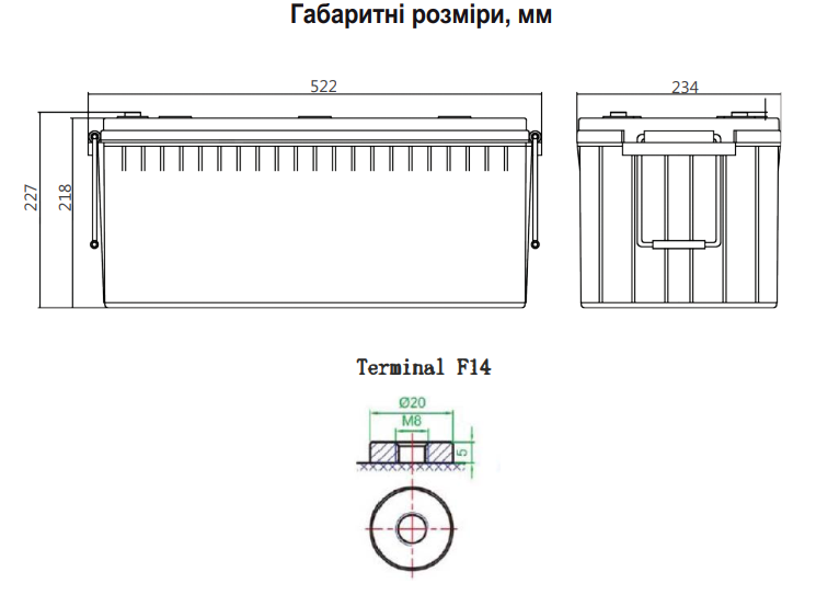 Акумулятор гелевий Ventura VG 12-200 12 V 200 Ah Сірий (13006307) - фото 2