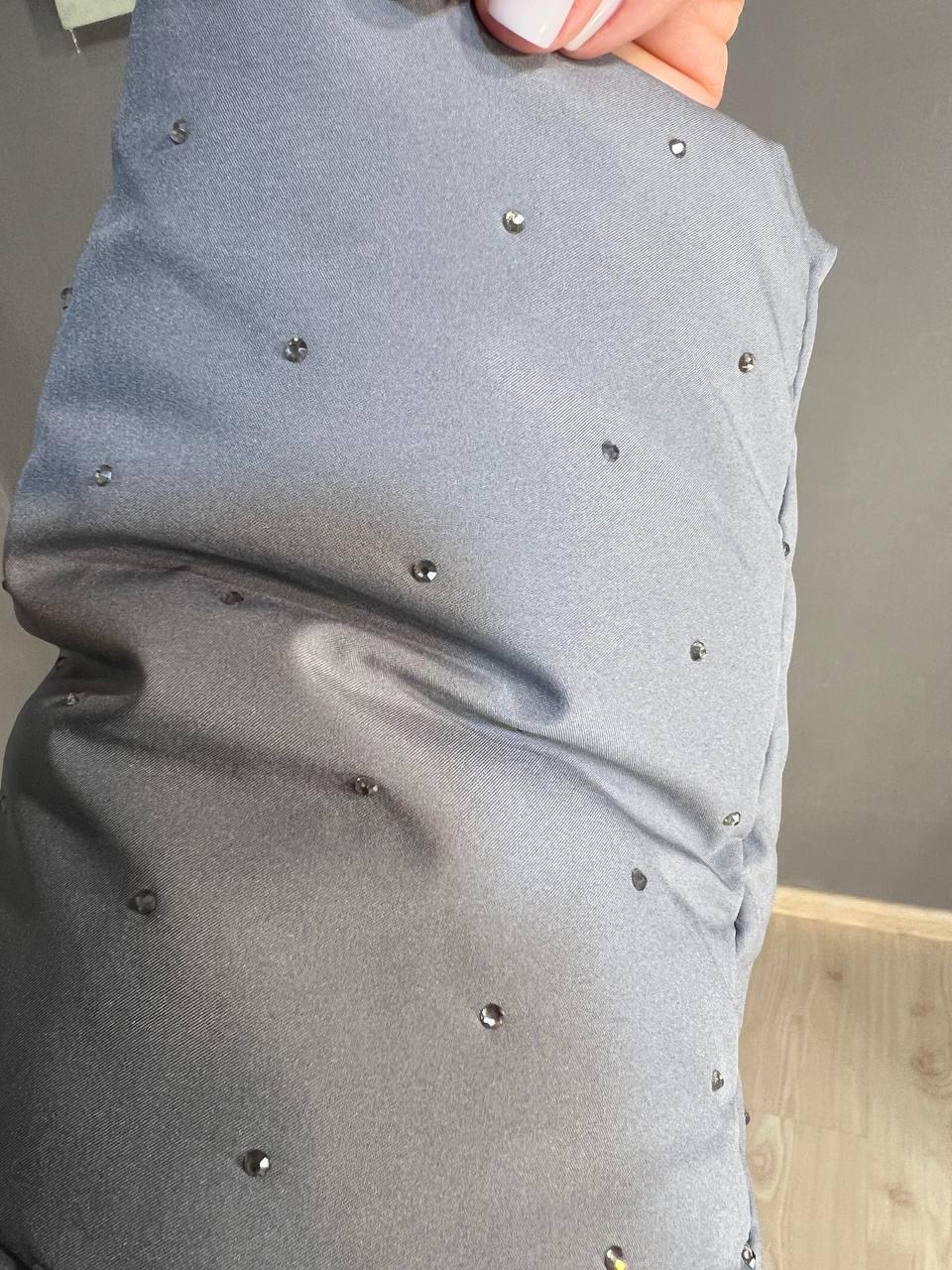 Куртка жіноча Haiziyuan 7165 укорочена пуффер з розсипом камінців демісезонна без капюшона оверсайз L Сірий (3310) - фото 8