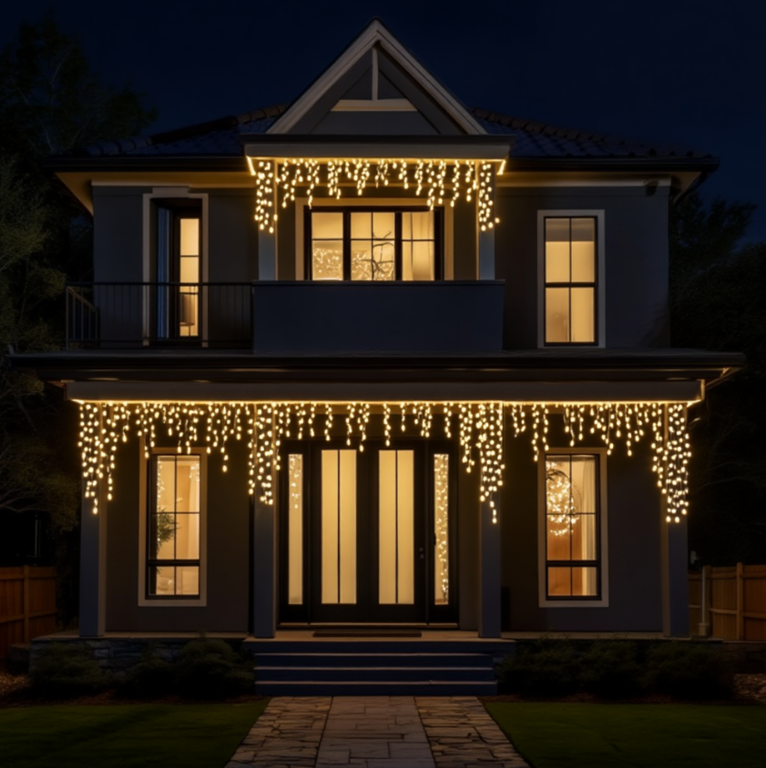 Гирлянда бахрома уличная 405 LED 25 м от сети белая нить Желтый - фото 1 Гирлянда бахрома уличная 405 LED 25 м от сети белая нить Желтый - фото 1