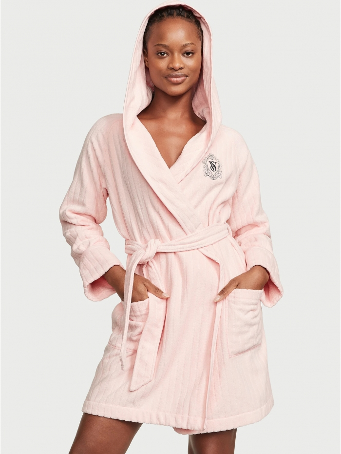 Халат жіночий Victoria's Secret Terry Hooded Short Robe бавовняний махровий M/L Рожевий (21174388)