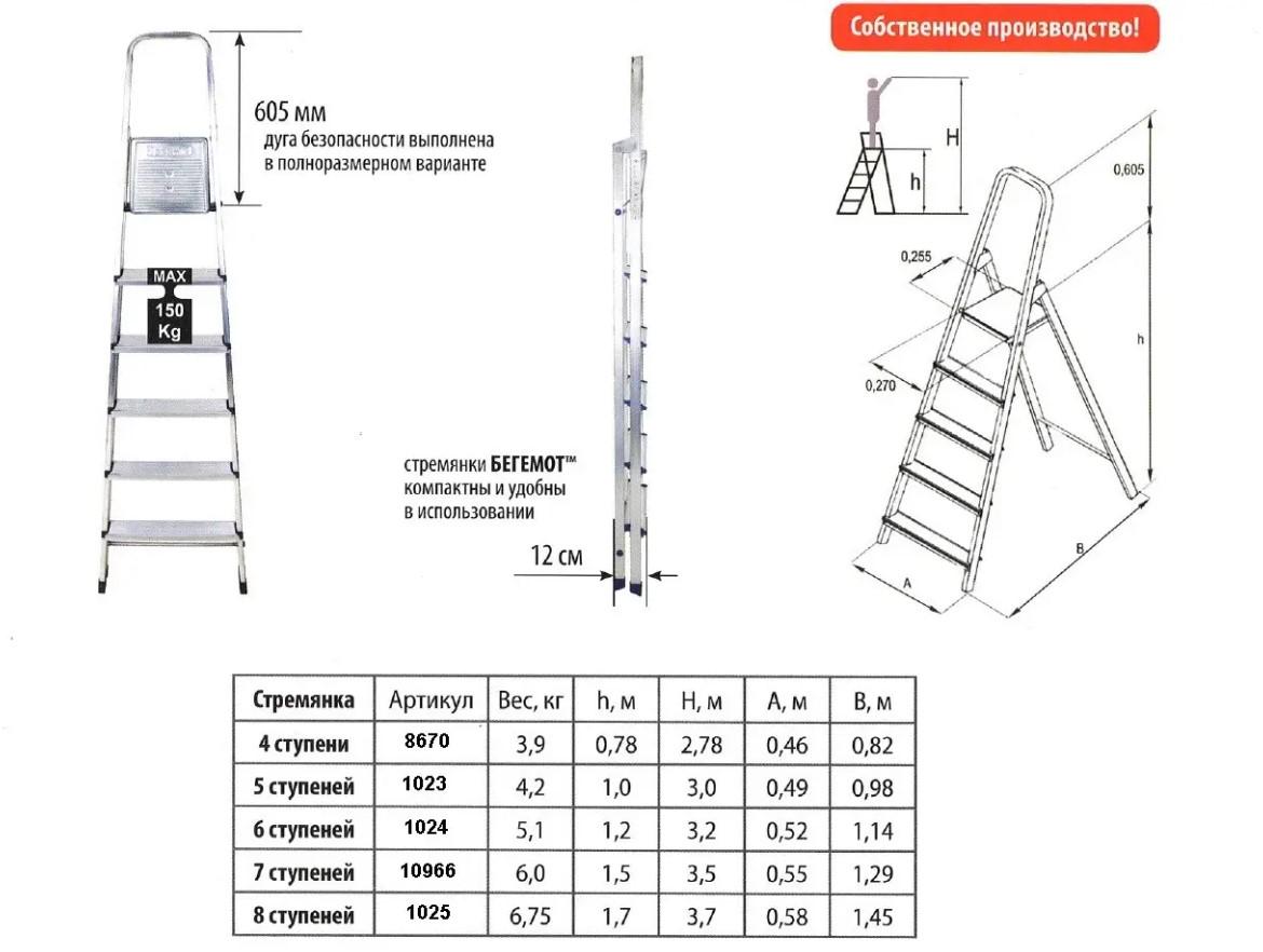 Драбина-стремянка алюмінієва Бегемот Профі 6 сходинок одностороння розставна (20131) - фото 3