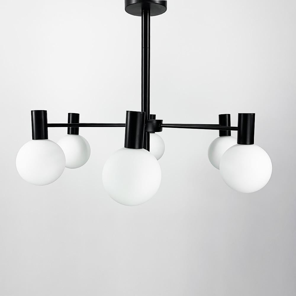 Люстра современная с белым плафоном на 6 ламп Черный (MJ 89/6 BK+WT)