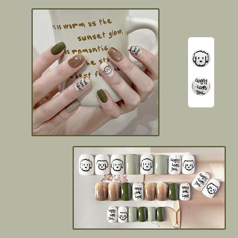 Накладные ногти Doggy с рисунками и надписями с клеем Bananahall 24 шт. LK13476 Зеленый (A9761) - фото 3 Накладные ногти Doggy с рисунками и надписями с клеем Bananahall 24 шт. LK13476 Зеленый (A9761) - фото 3