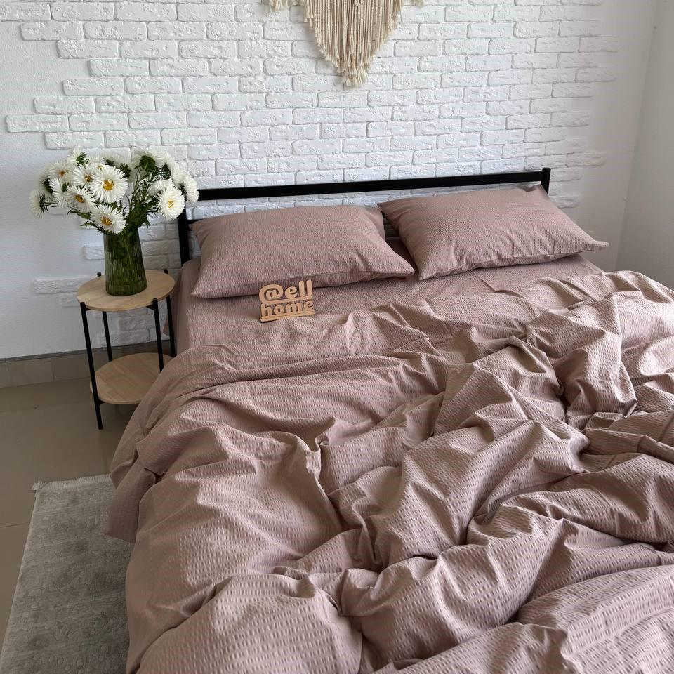 Комплект постельного белья Ell Home турецкая жатка на резинке евро наволочки 50x70 см/70x70 см Темно-бежевый (32538996)