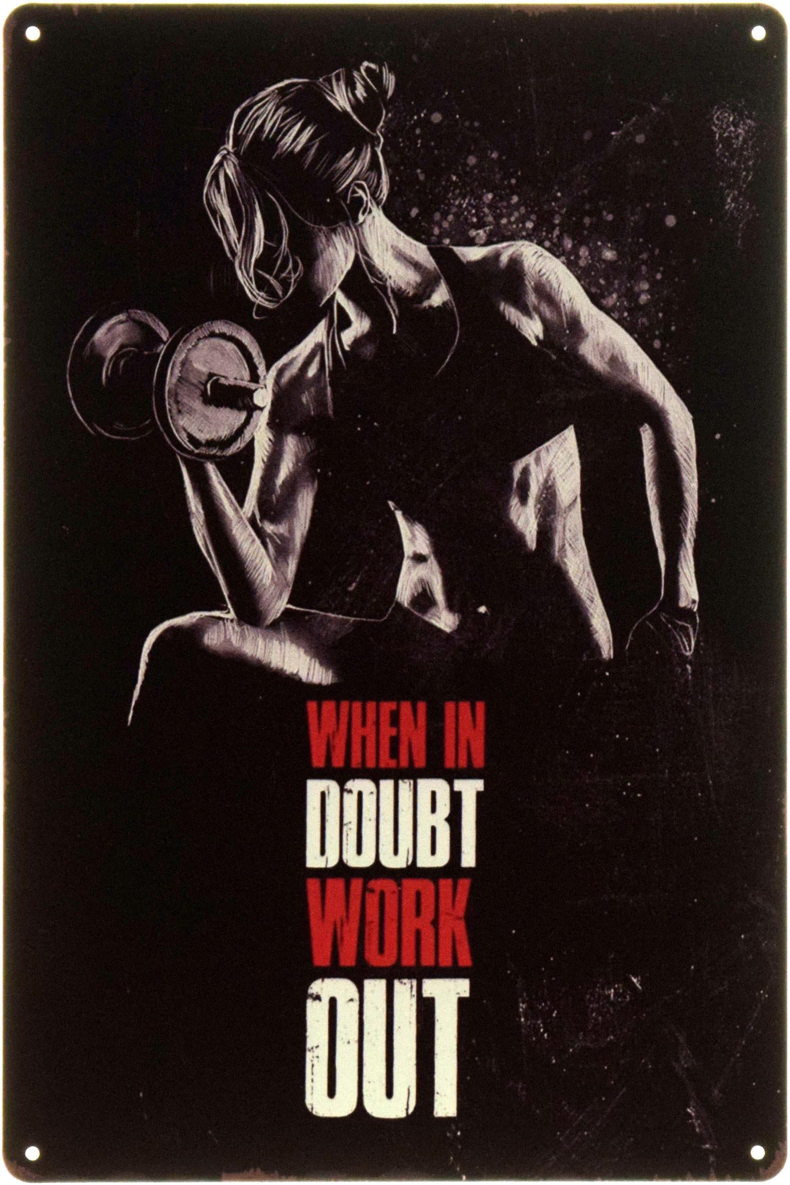 Табличка металева "When In Doubt Work Out" 20x30 см (ms-104493)
