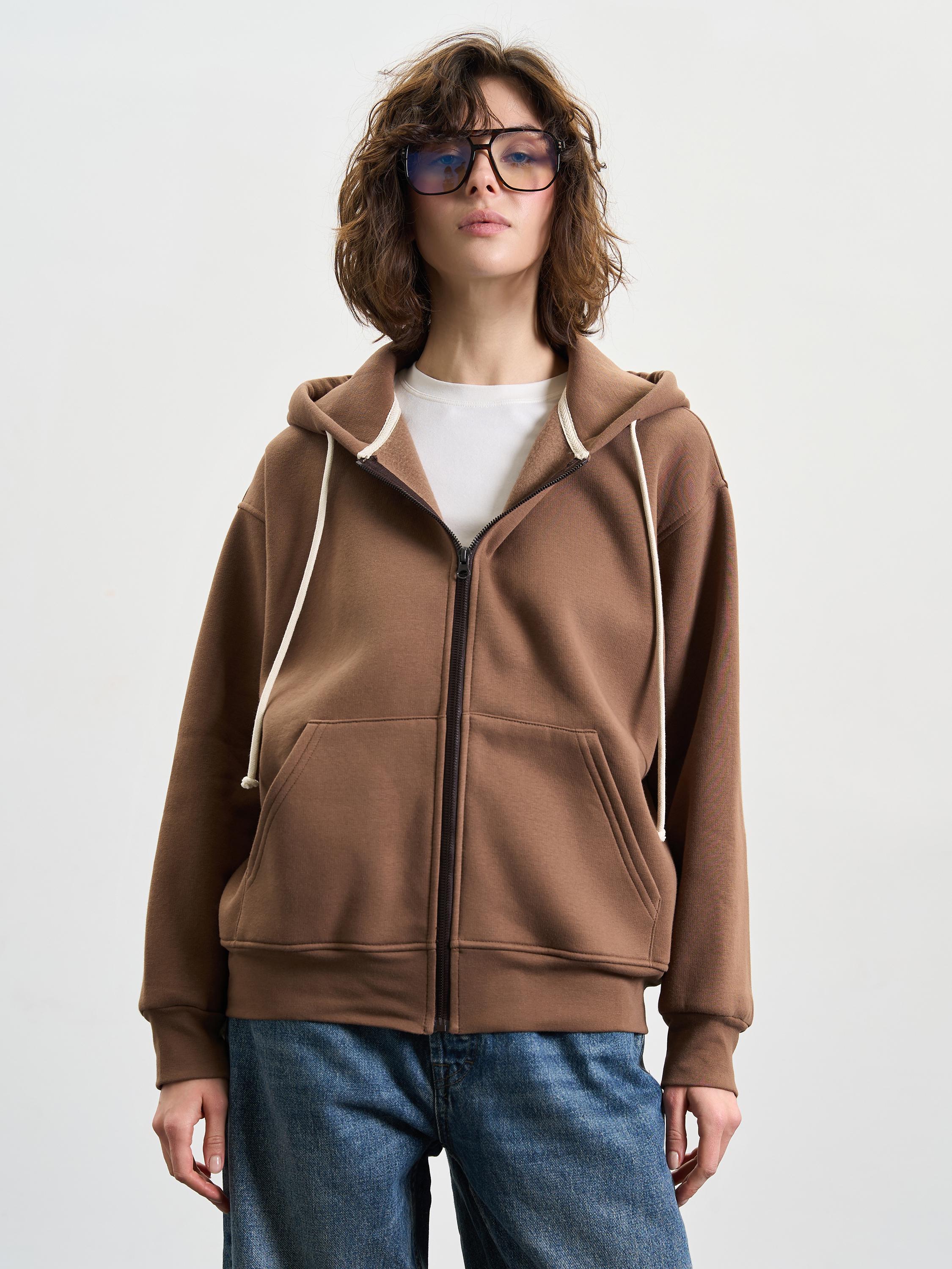 Зіп-худі жіноче утеплене зі спущеним плечем ROZA 240427 XL Темний шоколад (4824005711398) - фото 1