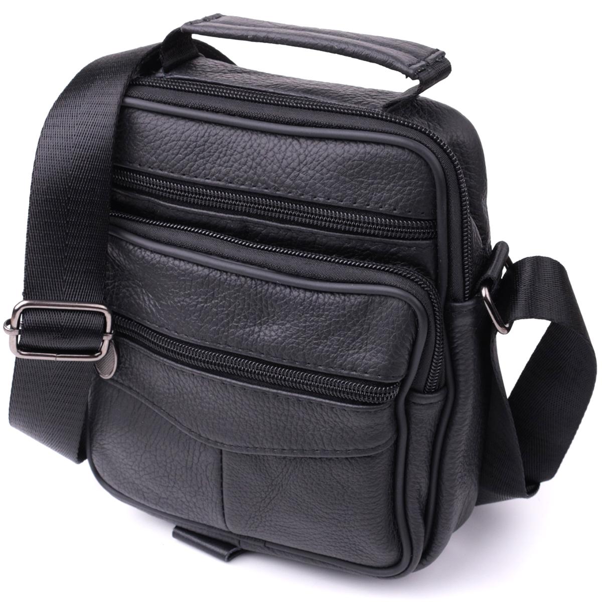 Мужская сумка вертикальная Vintage Bag 15099 из натуральной кожи Черный (53747)