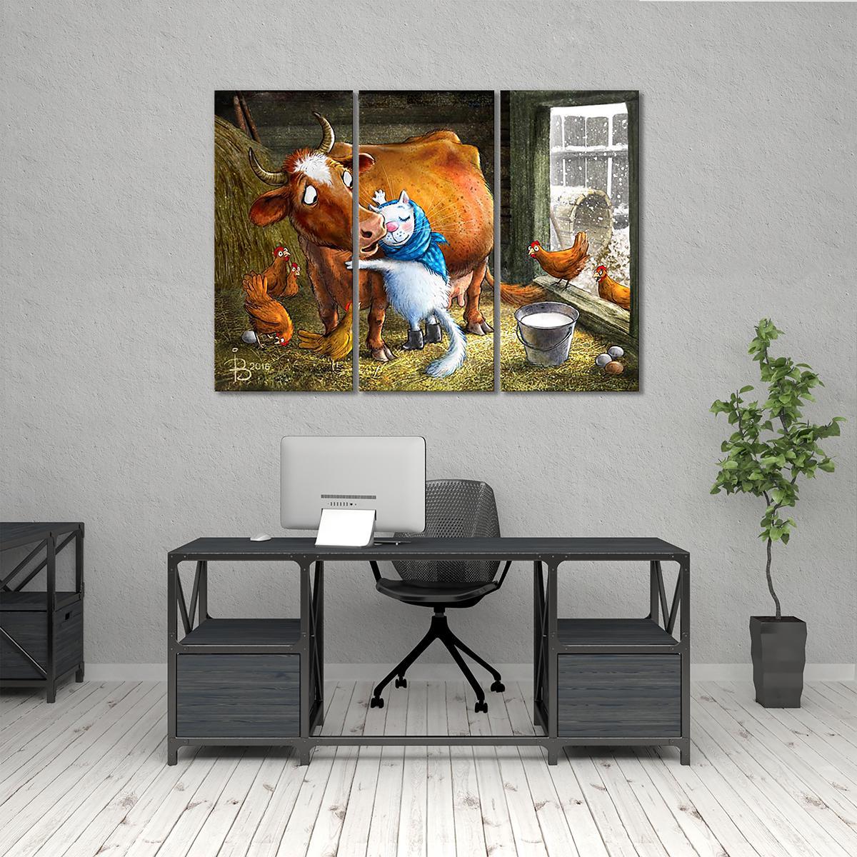 Модульная картина Любимая Буренка 3 модуля 70x105 см