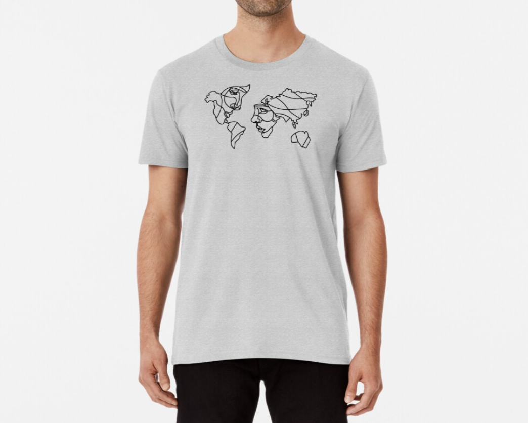 Футболка Чоловіча Stedman з принтом Контурна карта світу обличчя XXXL Меланж