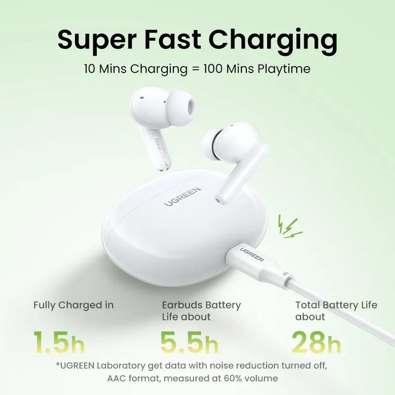 Наушники UGREEN WS207 Hitune Active Noise Cancelling Wireless Earbuds Bluetooth 5.4 White (45110) - фото 8