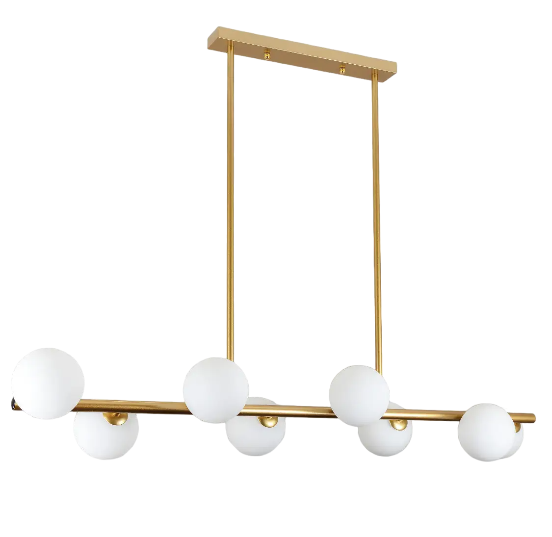 Люстра довга на 8 ламп з білими кулями Золотий (61-J2023-8 BRONZE+WH) Люстра довга на 8 ламп з білими кулями Золотий (61-J2023-8 BRONZE+WH)