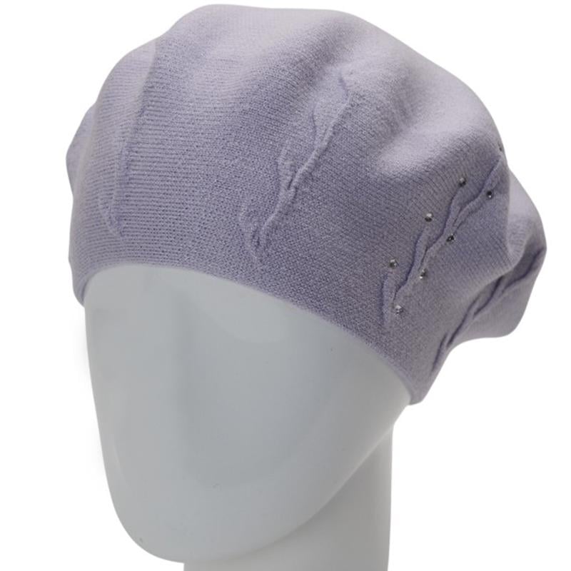 Берет женский Novita Ветка двойной с аккуратным узором сбоку и стразами one size Лавандовый (281853)