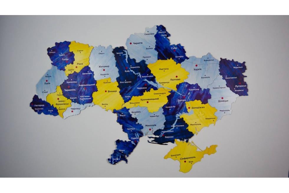 Декор настінний з дерева PuzzleOK Карта України 600x900 мм Синьо-жовтий (Арт-60906)