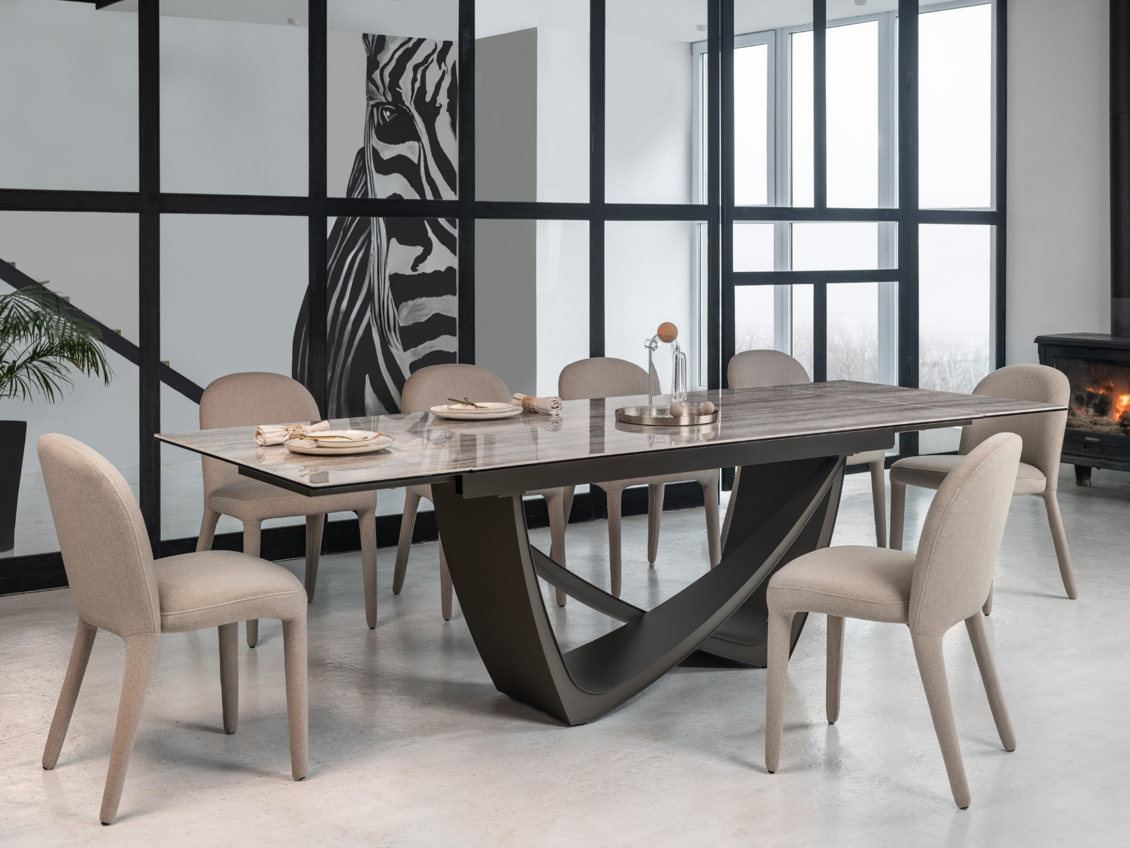 Стол обеденный раздвижной Vetro Mebel Беатриче 1800-2600x1000x760 мм Тайгер травентин/коричневый (TМL-995) - фото 7