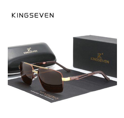 Сонцезахисні окуляри чоловічі KINGSEVEN DESIGN N7755 в класичній квадратній оправі з лінзами поляризованими Золотий/Коричневий - фото 5 Сонцезахисні окуляри чоловічі KINGSEVEN DESIGN N7755 в класичній квадратній оправі з лінзами поляризованими Золотий/Коричневий - фото 5