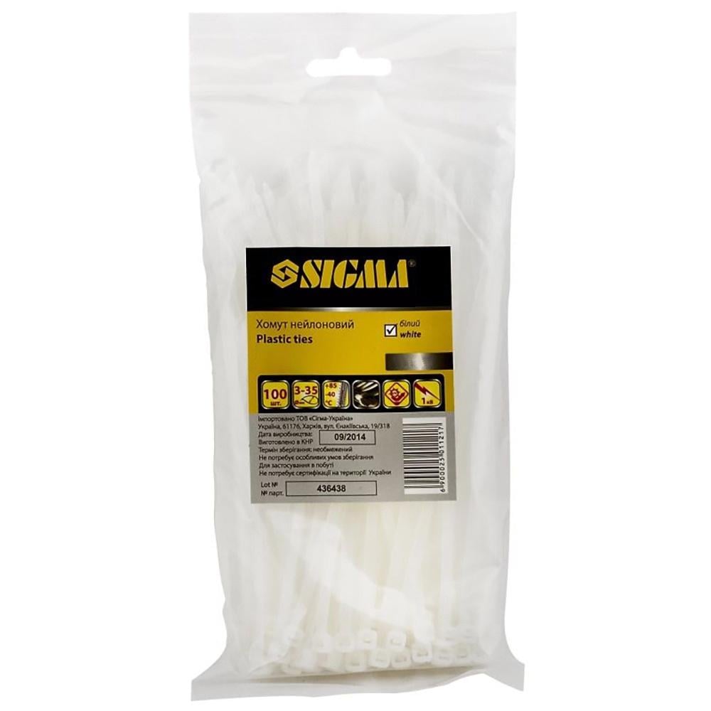 Хомут нейлоновый Sigma 4,8x350 мм 50 шт. Белый (2501261)