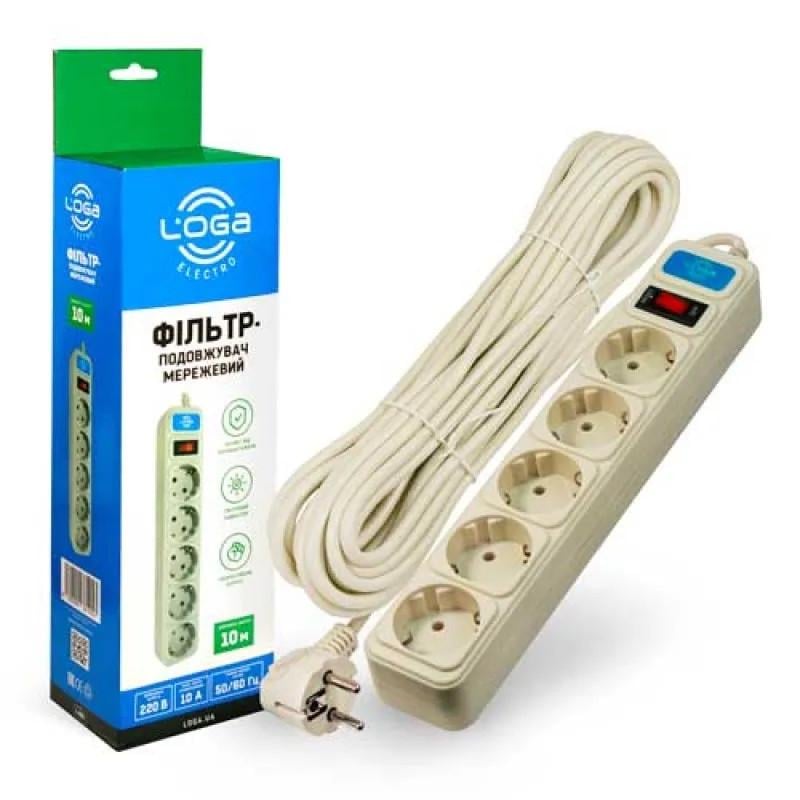 Мережевий фільтр подовжувач Loga L-905 5 розеток 10 м