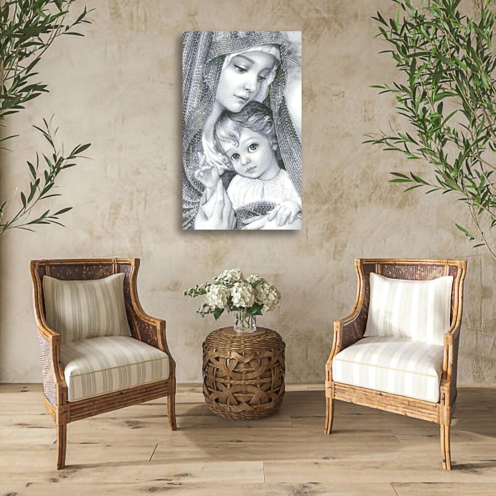 Алмазна мозаїка SHLab Діва Марія з Ісусом Срібло SH-30615 30x50 см повна викладка (30615) - фото 3