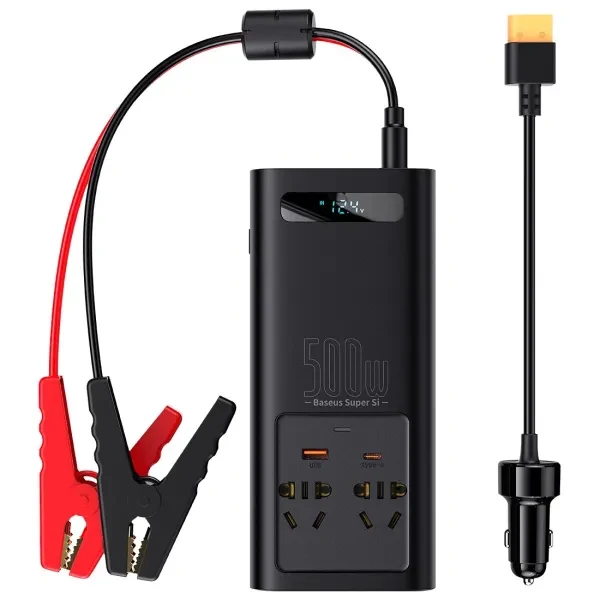 Автомобильный инвертор BASEUS Super Si Power Inverter 500W 220V CN/EU Black - фото 1