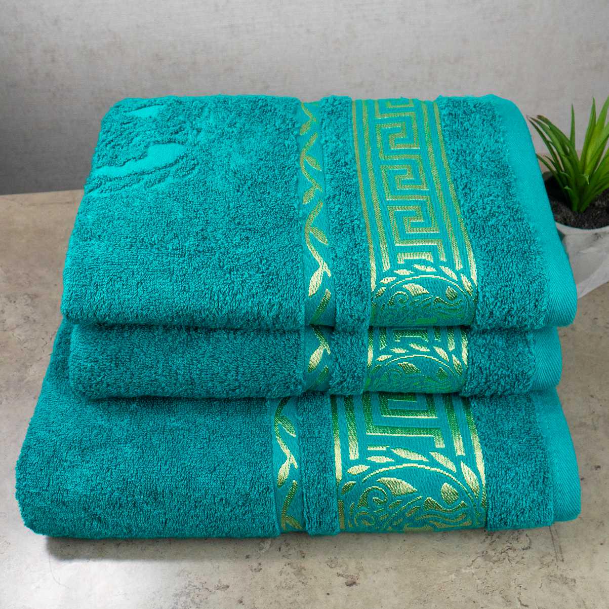 Комплект махрових рушників GM Textile Caesar 450 г/м2 3 шт. Бірюзовий (450-k-Caesar-turquoise)
