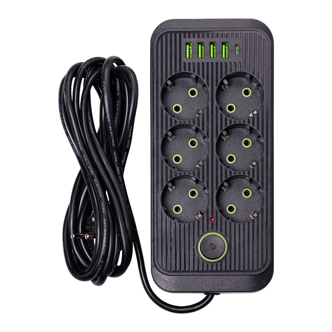 Удлинитель HP-5-24 F06U на 6 розеток 4 USB 1 Type-C и кнопкой отключения 3 м Черный (7442) - фото 3