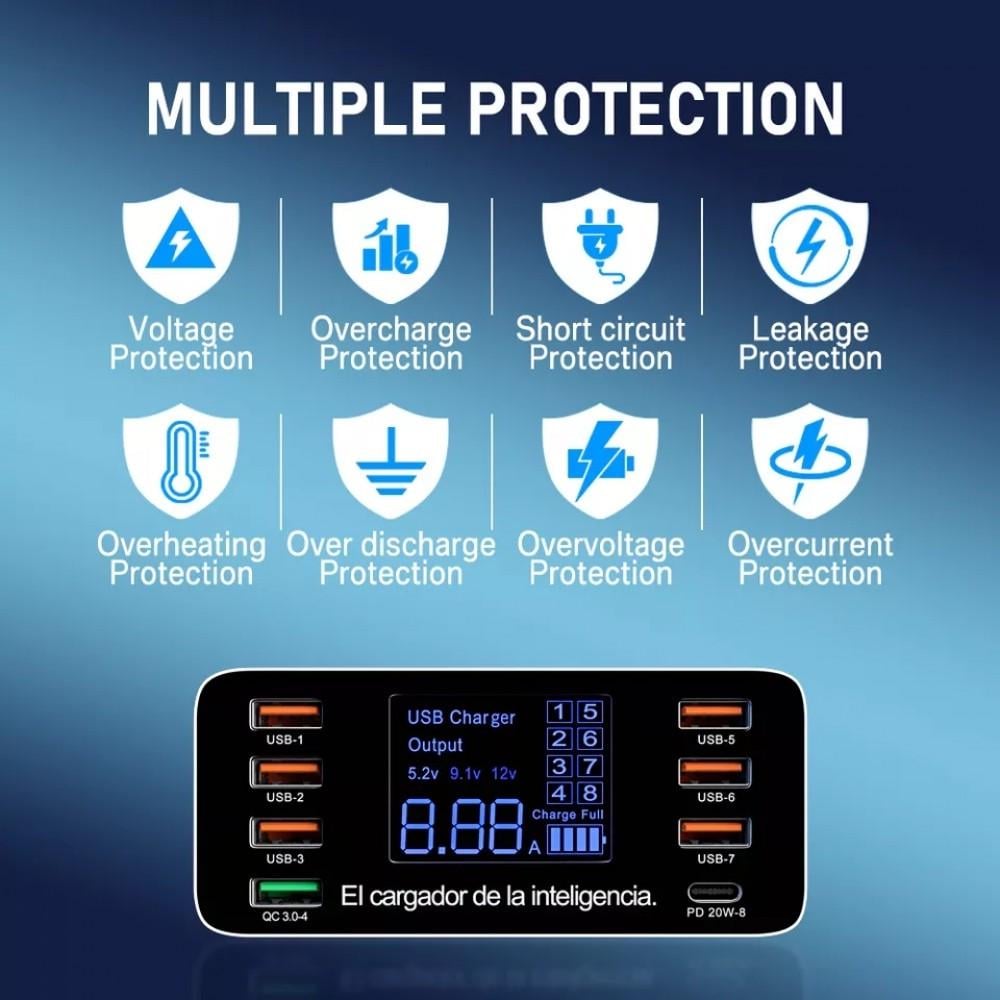 Зарядний пристрій мережевий Asometech 60W PD3.0 QC3.0 8 USB (25397294) - фото 3 Зарядний пристрій мережевий Asometech 60W PD3.0 QC3.0 8 USB (25397294) - фото 3