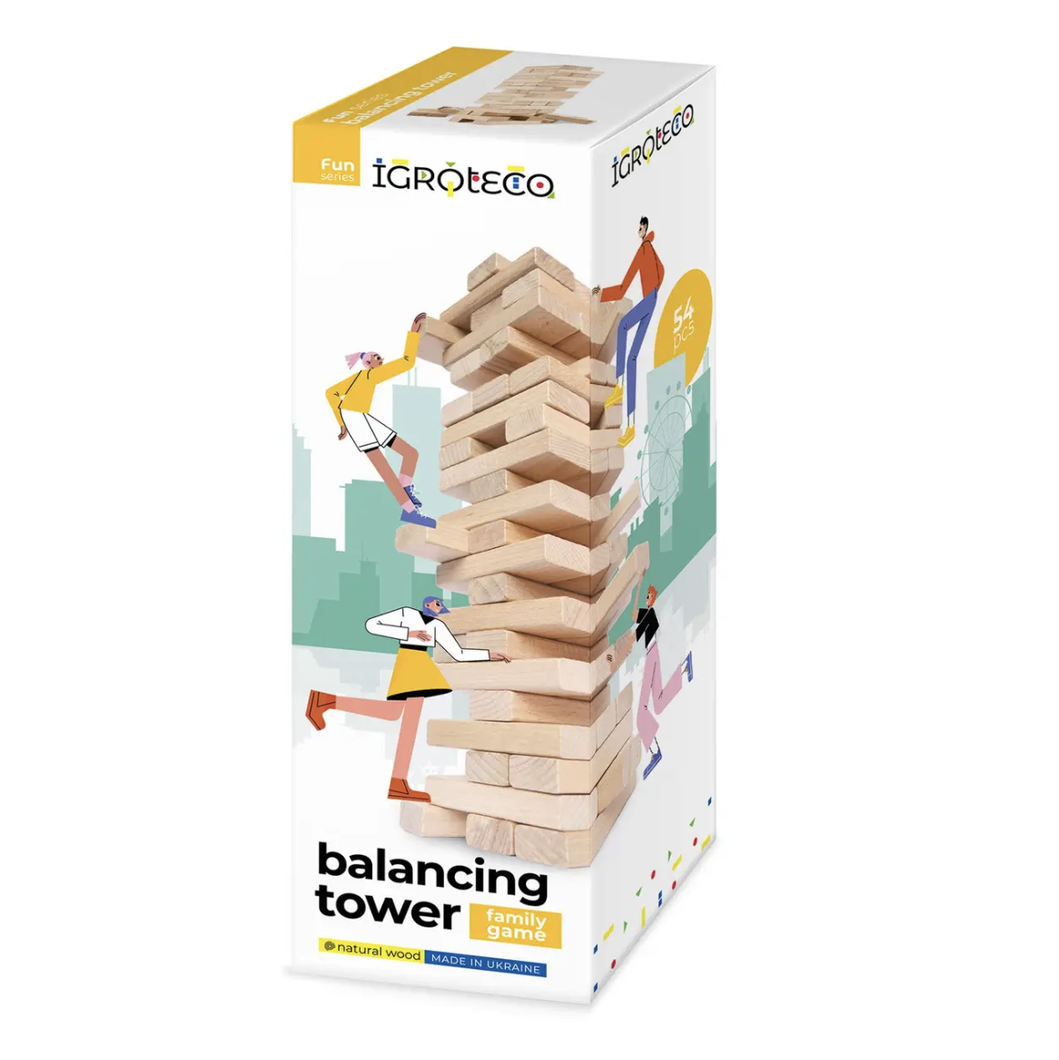 Гра дитяча дерев'яна Igroteco Вежа-Балансир Дженга настільна 54 елементи (900088)