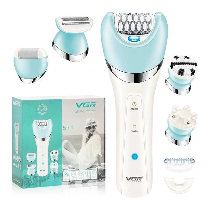 Эпилятор VGR V-751 USB 5в1 бритва/пемза/массажер/щетка 5 насадок Зеленый