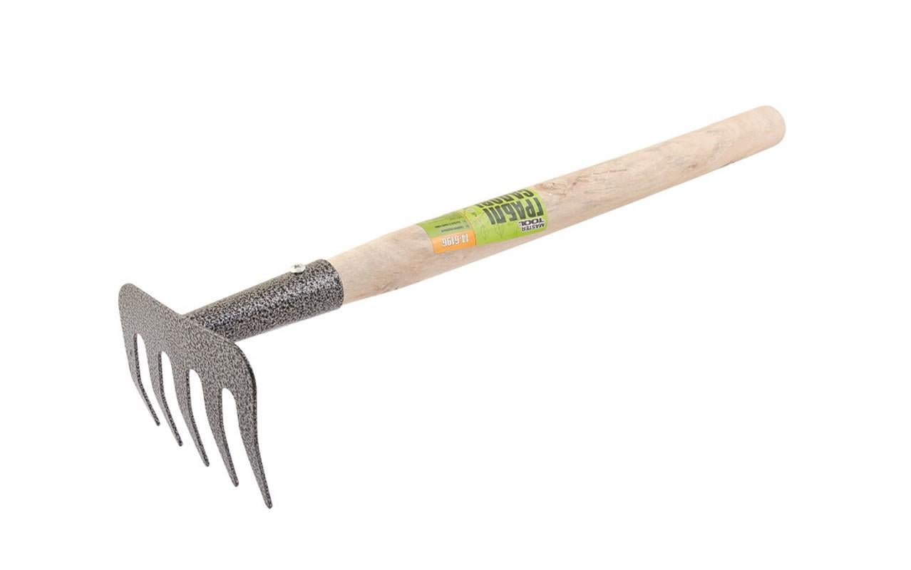 Садовые грабли MasterTool 5 зубцов 375x95 мм с удлиненной деревянной ручкой (14-6196)