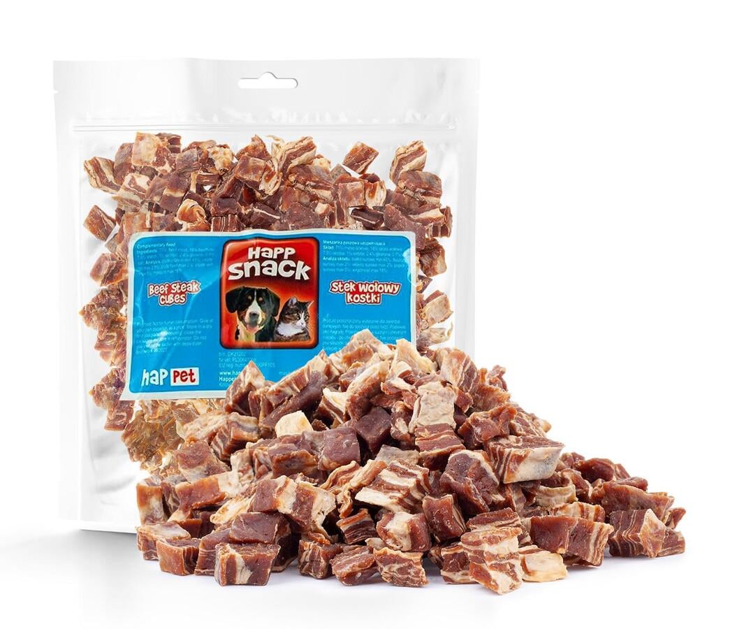 Кубики яловичого стейку Happet Snack ласощі для собак та котів 500 г 2 см (GP02 5907708642011)