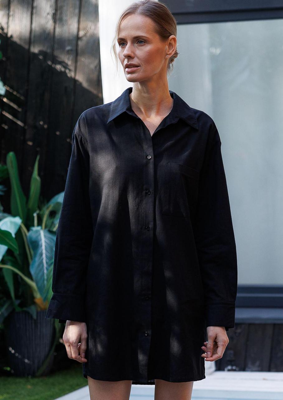 Рубашка женская Leinle удлиненная хлопковая с классическим воротником S Черный (1165/69021)