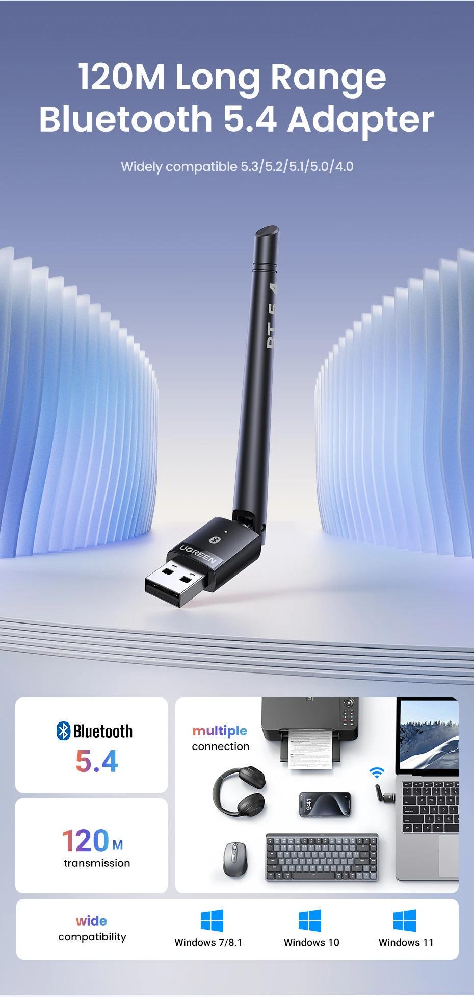 Адаптер UGREEN Bluetooth 5.4 приемник-передатчик с антенной USB Черный (35059) - фото 2