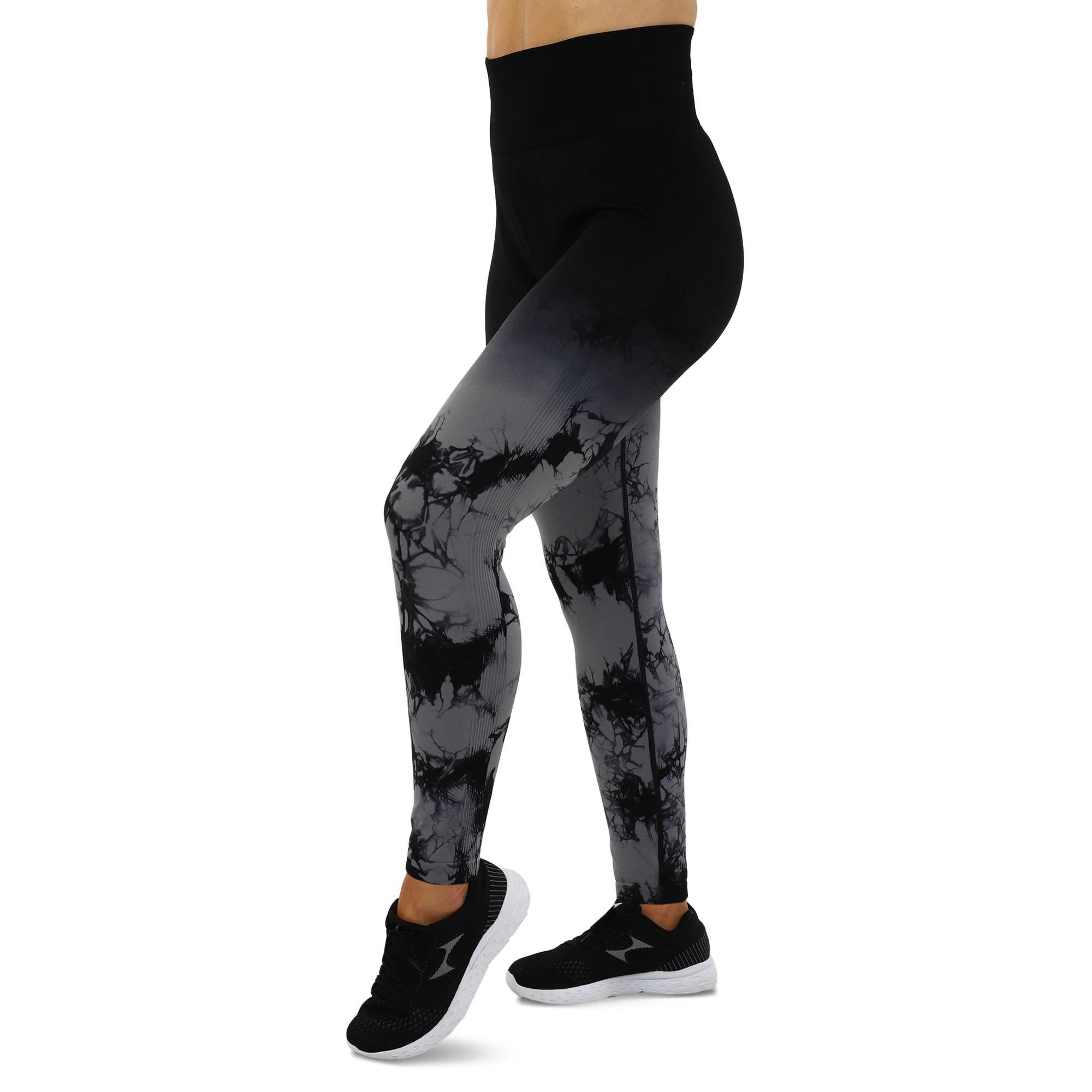 Лосины женские DOMINO 9072 бесшовные с эффектом пуш-ап мраморные тай-дай L Черный/Ссерый (9072_Черный-серый_L)