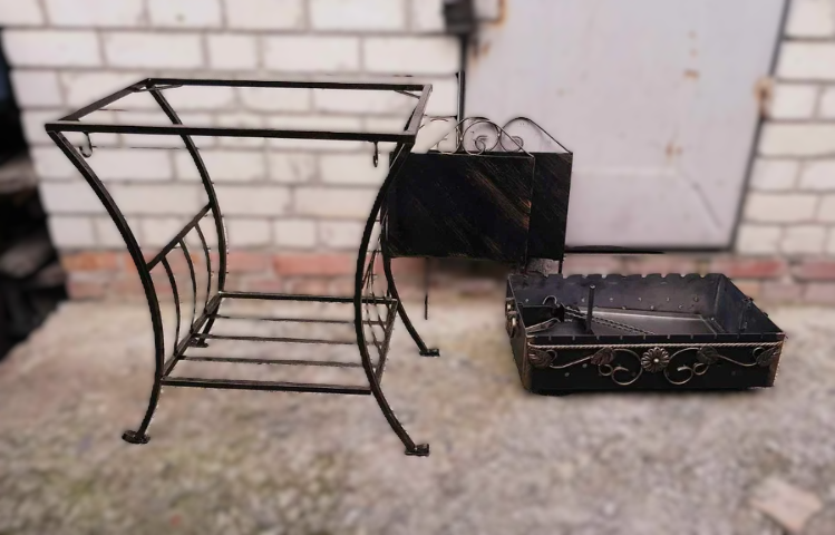 Мангал з бічними столиками/підставкою для казана з совком і кочергою на 10 шампурів (7068) - фото 7