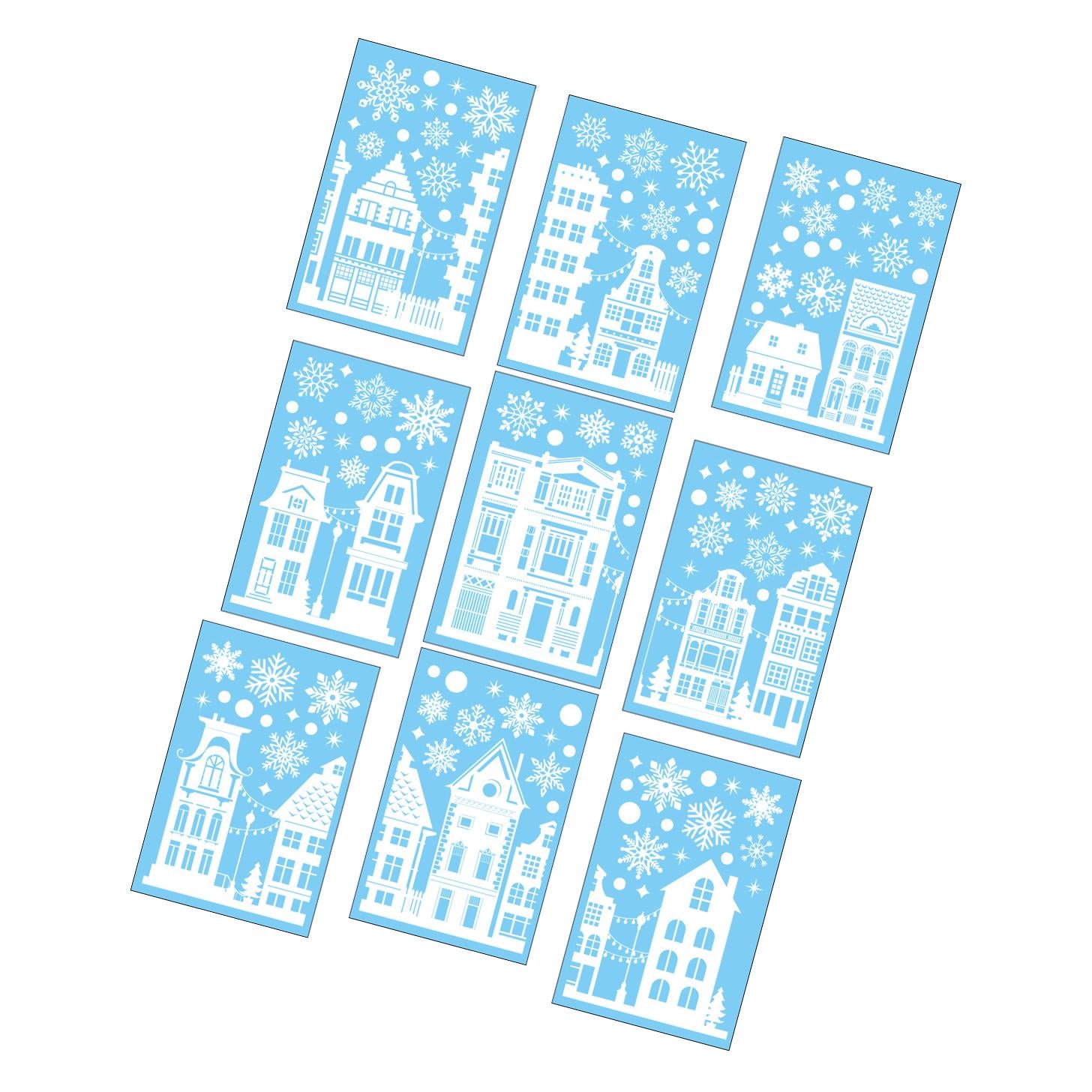 Наклейки новорічні/різдвяні Сніжинки й будинки на вікно/скло/стіну/двері 150 шт. (NANOBU-1396)