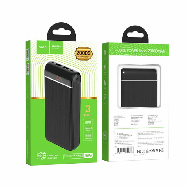 Повербанк Hoco J59A Famous mobile power bank 20000mAh Black (19652200) - фото 3