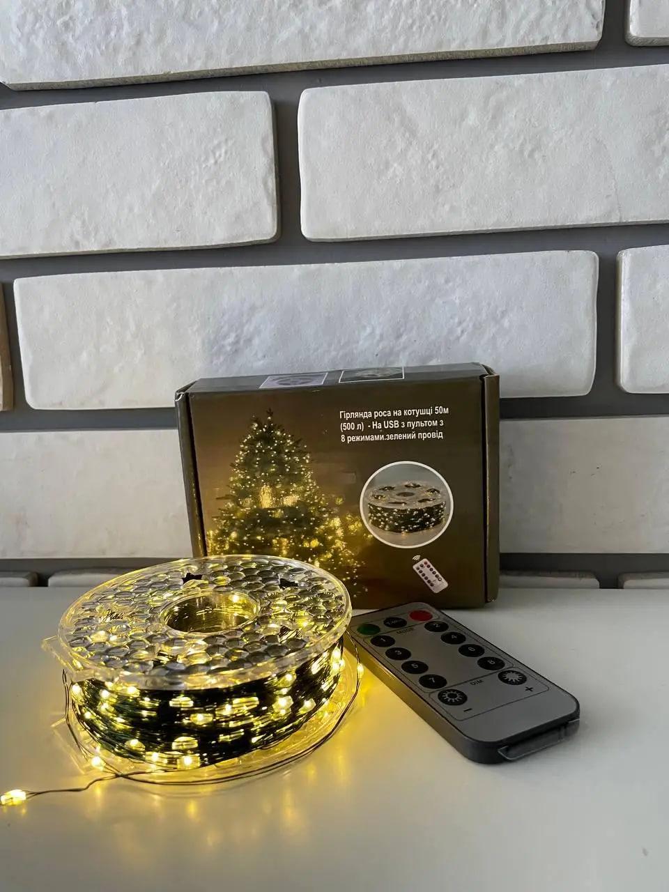 Гірлянда Краплі роси 50 м USB з пультом 500 LED Білий теплий/Зелений дріт (34756348) - фото 3 Гірлянда Краплі роси 50 м USB з пультом 500 LED Білий теплий/Зелений дріт (34756348) - фото 3
