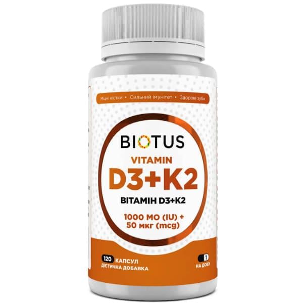 Комплекс Витамин D3+K2 Biotus D3+K2 1000 IU 50 мкг 120 капс. (000027294)