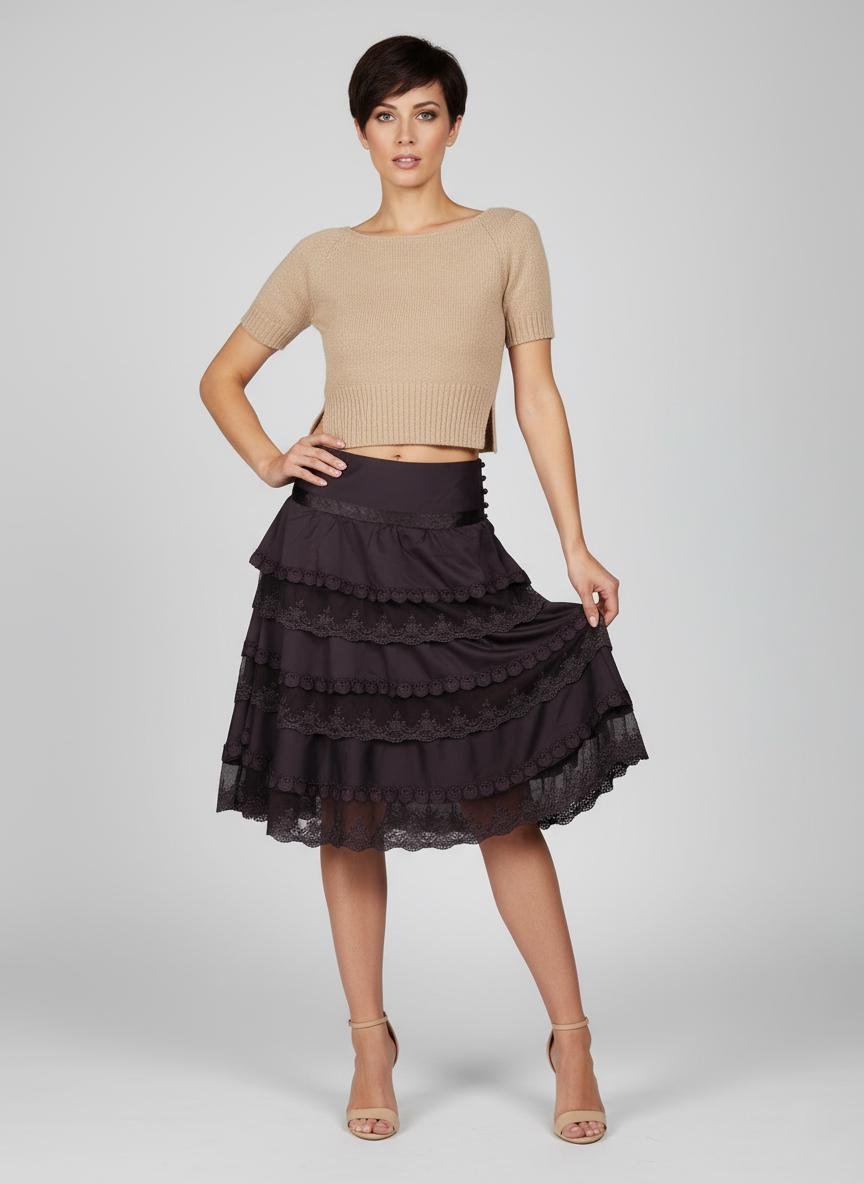 Юбка миди атласная Tianqi&tianqi M-15-1 с кружевом р. 44 Коричневый (17852445) - фото 6