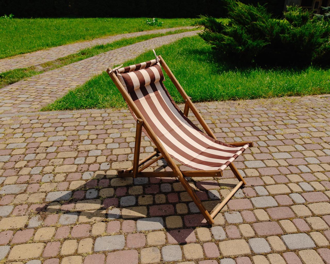 Шезлонг для дачи тканевый XRmaster с подушкой Коричневый/Кофейный (КШ-001/2) - фото 5